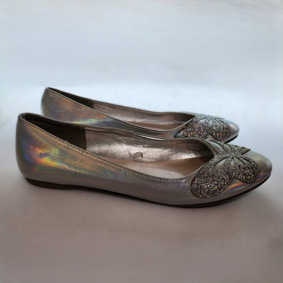 Ladies Silver & Opalescent Glitter Butterfly Flats - Picture 4 of 9
